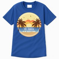 St Lucia Is My Happy Place Fun Beach Vacation Palm Trees Su Meaningful Gift Tall T-Shirt
