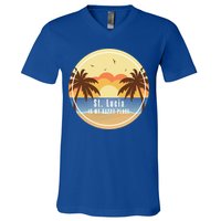St Lucia Is My Happy Place Fun Beach Vacation Palm Trees Su Meaningful Gift V-Neck T-Shirt