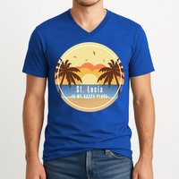 St Lucia Is My Happy Place Fun Beach Vacation Palm Trees Su Meaningful Gift V-Neck T-Shirt