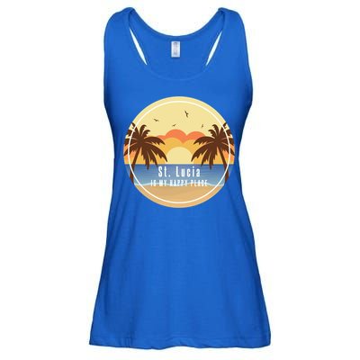 St Lucia Is My Happy Place Fun Beach Vacation Palm Trees Su Meaningful Gift Ladies Essential Flowy Tank