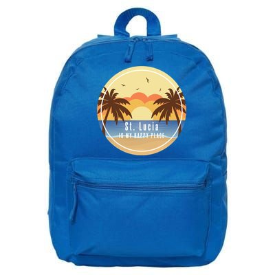 St Lucia Is My Happy Place Fun Beach Vacation Palm Trees Su Meaningful Gift 16 in Basic Backpack