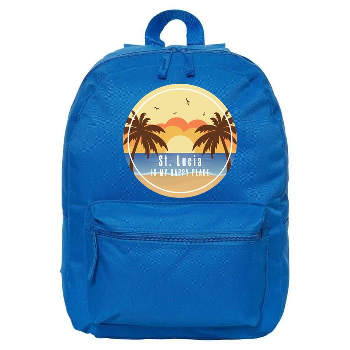 St Lucia Is My Happy Place Fun Beach Vacation Palm Trees Su Meaningful Gift 16 in Basic Backpack