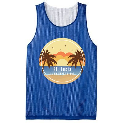St Lucia Is My Happy Place Fun Beach Vacation Palm Trees Su Meaningful Gift Mesh Reversible Basketball Jersey Tank