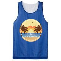 St Lucia Is My Happy Place Fun Beach Vacation Palm Trees Su Meaningful Gift Mesh Reversible Basketball Jersey Tank