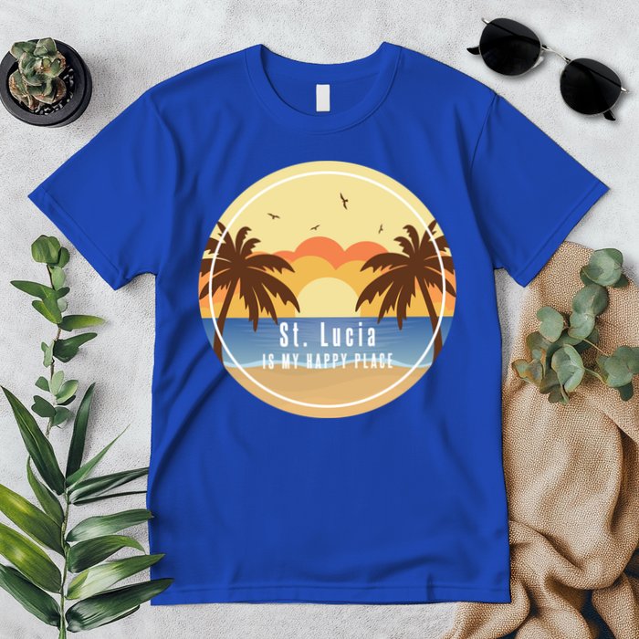 St Lucia Is My Happy Place Fun Beach Vacation Palm Trees Su Meaningful Gift Premium T-Shirt