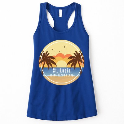 St Lucia Is My Happy Place Fun Beach Vacation Palm Trees Su Meaningful Gift Womens Tank Top