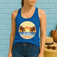 St Lucia Is My Happy Place Fun Beach Vacation Palm Trees Su Meaningful Gift Womens Tank Top