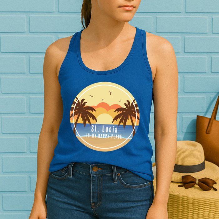 St Lucia Is My Happy Place Fun Beach Vacation Palm Trees Su Meaningful Gift Womens Tank Top