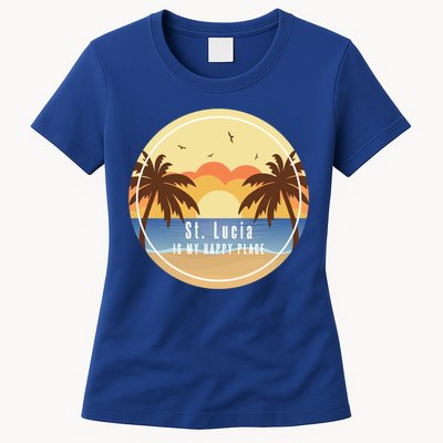 St Lucia Is My Happy Place Fun Beach Vacation Palm Trees Su Meaningful Gift Womens T-Shirt
