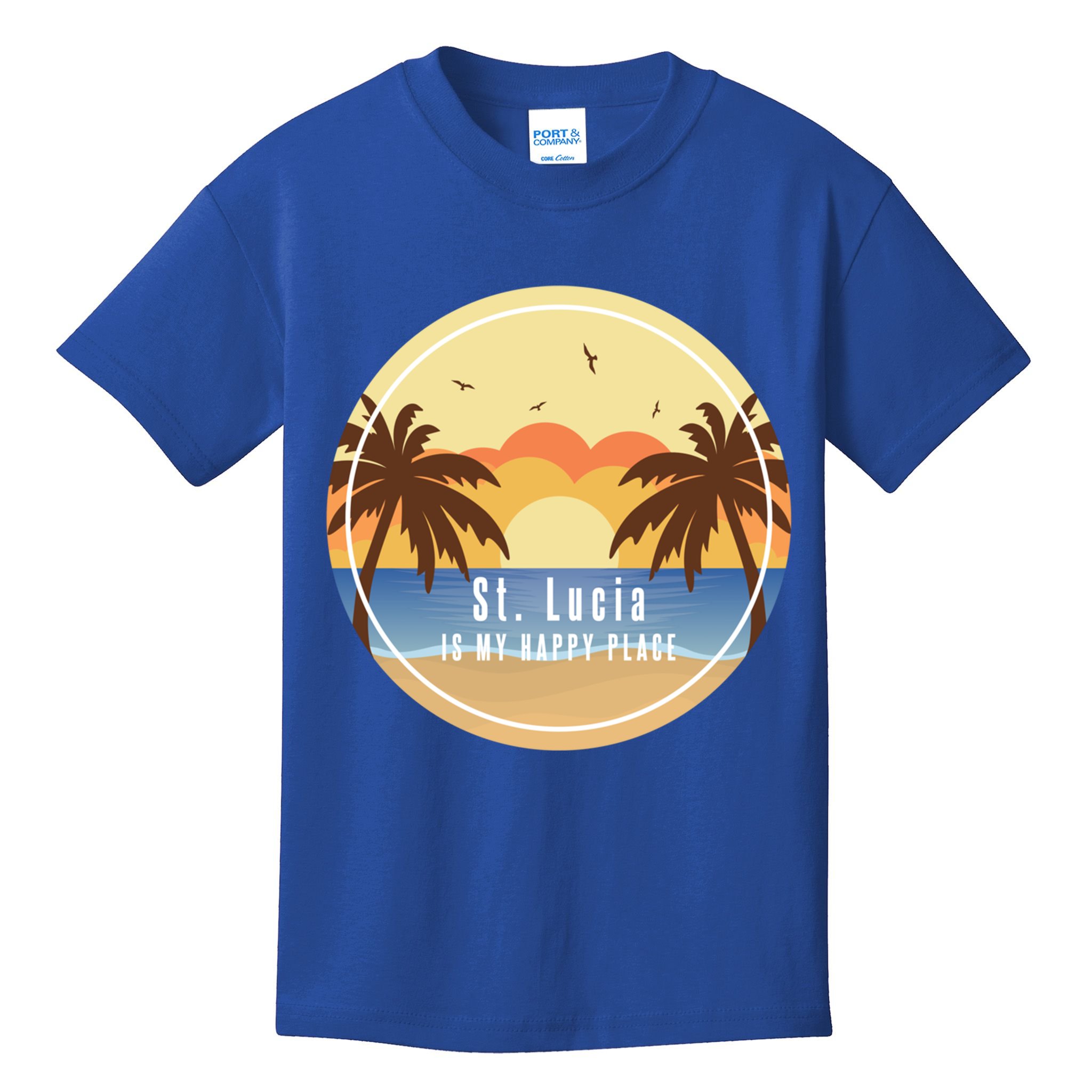 St Lucia Is My Happy Place Fun Beach Vacation Palm Trees Su Meaningful Gift Kids T-Shirt