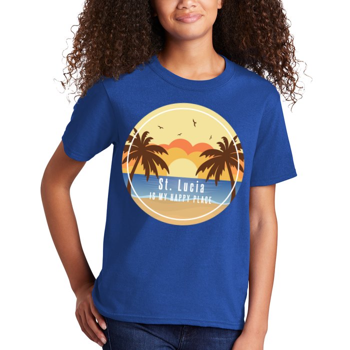 St Lucia Is My Happy Place Fun Beach Vacation Palm Trees Su Meaningful Gift Kids T-Shirt