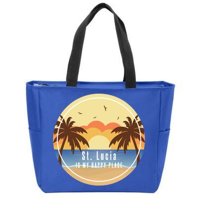 St Lucia Is My Happy Place Fun Beach Vacation Palm Trees Su Meaningful Gift Zip Tote Bag