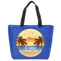 St Lucia Is My Happy Place Fun Beach Vacation Palm Trees Su Meaningful Gift Zip Tote Bag