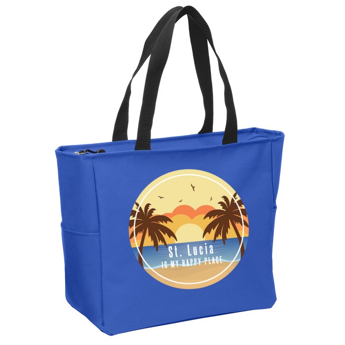 St Lucia Is My Happy Place Fun Beach Vacation Palm Trees Su Meaningful Gift Zip Tote Bag