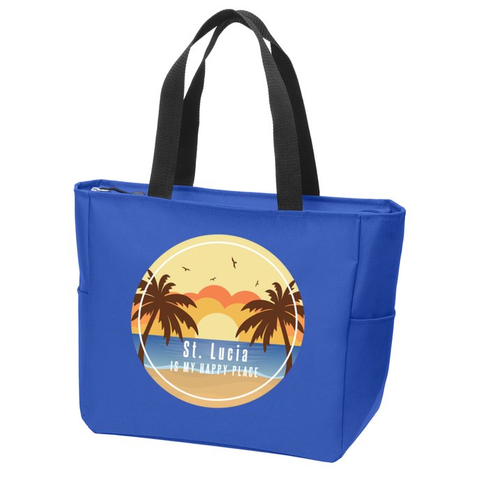 St Lucia Is My Happy Place Fun Beach Vacation Palm Trees Su Meaningful Gift Zip Tote Bag