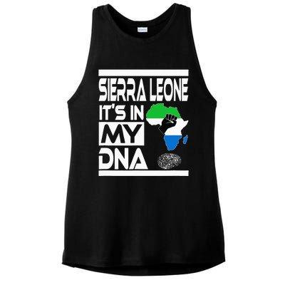 Sierra Leone Its In My DNA With Flag Africa Map Raised Fist Ladies PosiCharge Tri-Blend Wicking Tank