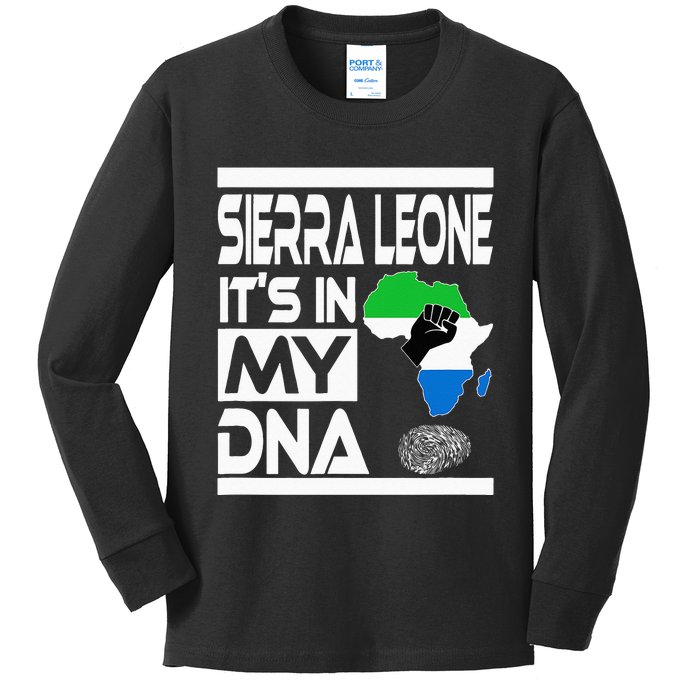 Sierra Leone Its In My DNA With Flag Africa Map Raised Fist Kids Long Sleeve Shirt