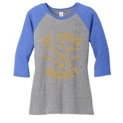 St Louis Ice Hockey Gift Crossed Sticks Gift Women's Tri-Blend 3/4-Sleeve Raglan Shirt