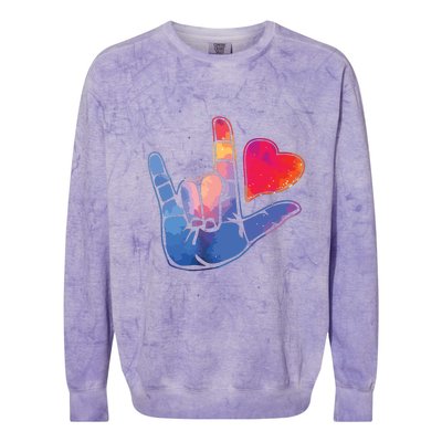 Sign Language I Love You T Space Stars Heart Tee Gift Colorblast Crewneck Sweatshirt