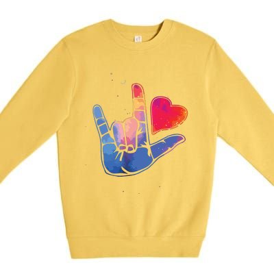 Sign Language I Love You T Space Stars Heart Tee Gift Premium Crewneck Sweatshirt