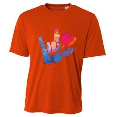 Sign Language I Love You T Space Stars Heart Tee Gift Cooling Performance Crew T-Shirt