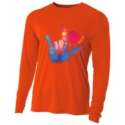 Sign Language I Love You T Space Stars Heart Tee Gift Cooling Performance Long Sleeve Crew