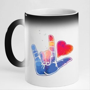 Sign Language I Love You T Space Stars Heart Tee Gift 11oz Black Color Changing Mug