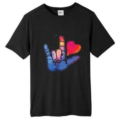 Sign Language I Love You T Space Stars Heart Tee Gift Tall Fusion ChromaSoft Performance T-Shirt