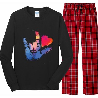 Sign Language I Love You T Space Stars Heart Tee Gift Long Sleeve Pajama Set