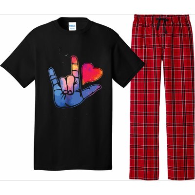 Sign Language I Love You T Space Stars Heart Tee Gift Pajama Set