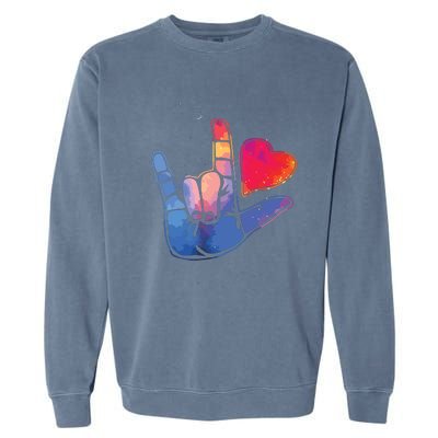 Sign Language I Love You T Space Stars Heart Tee Gift Garment-Dyed Sweatshirt