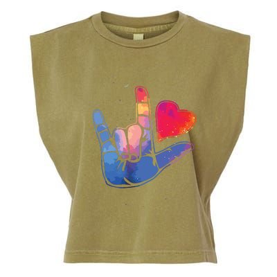 Sign Language I Love You T Space Stars Heart Tee Gift Garment-Dyed Women's Muscle Tee