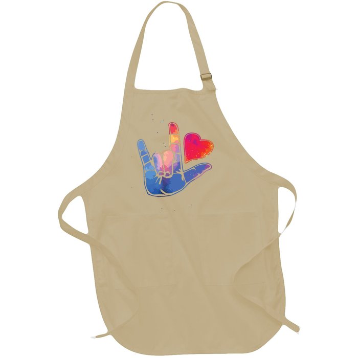 Sign Language I Love You T Space Stars Heart Tee Gift Full-Length Apron With Pockets