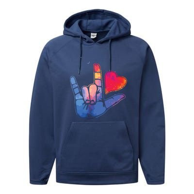 Sign Language I Love You T Space Stars Heart Tee Gift Performance Fleece Hoodie