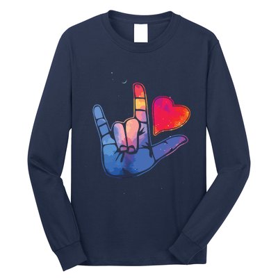 Sign Language I Love You T Space Stars Heart Tee Gift Long Sleeve Shirt