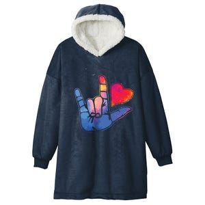 Sign Language I Love You T Space Stars Heart Tee Gift Hooded Wearable Blanket