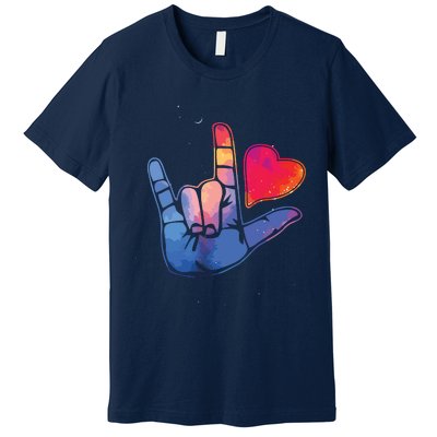 Sign Language I Love You T Space Stars Heart Tee Gift Premium T-Shirt