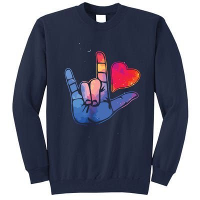 Sign Language I Love You T Space Stars Heart Tee Gift Tall Sweatshirt