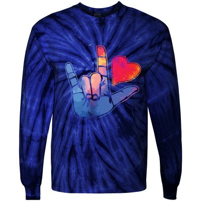 Sign Language I Love You T Space Stars Heart Tee Gift Tie-Dye Long Sleeve Shirt