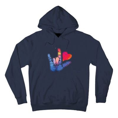 Sign Language I Love You T Space Stars Heart Tee Gift Tall Hoodie