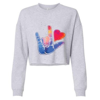 Sign Language I Love You T Space Stars Heart Tee Gift Cropped Pullover Crew