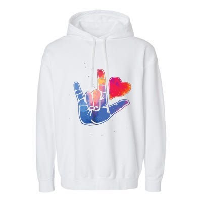 Sign Language I Love You T Space Stars Heart Tee Gift Garment-Dyed Fleece Hoodie