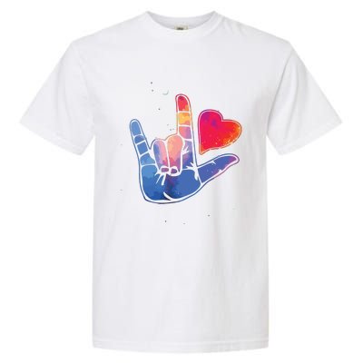 Sign Language I Love You T Space Stars Heart Tee Gift Garment-Dyed Heavyweight T-Shirt