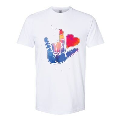 Sign Language I Love You T Space Stars Heart Tee Gift Softstyle CVC T-Shirt