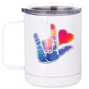 Sign Language I Love You T Space Stars Heart Tee Gift 12 oz Stainless Steel Tumbler Cup