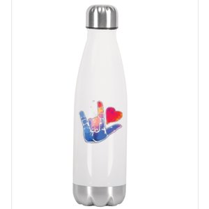 Sign Language I Love You T Space Stars Heart Tee Gift Stainless Steel Insulated Water Bottle