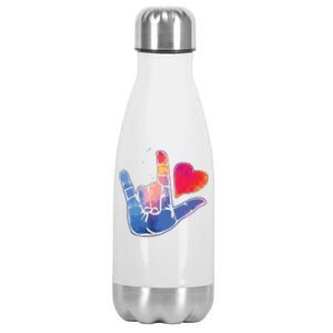 Sign Language I Love You T Space Stars Heart Tee Gift Stainless Steel Insulated Water Bottle