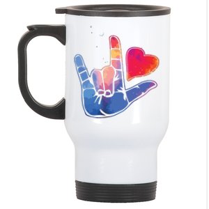 Sign Language I Love You T Space Stars Heart Tee Gift Stainless Steel Travel Mug