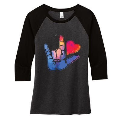 Sign Language I Love You T Space Stars Heart Tee Gift Women's Tri-Blend 3/4-Sleeve Raglan Shirt