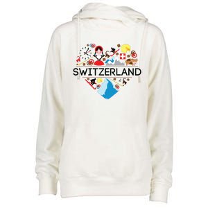 Switzerland Love Illustrated Swiss Symbol Alpine Womens Funnel Neck Pullover Hood